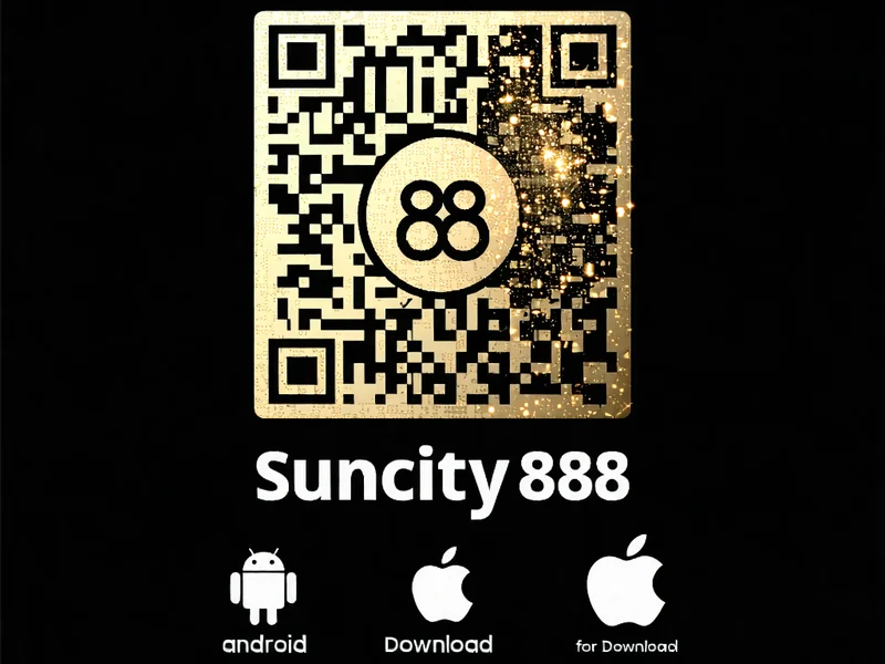 Mã QR để tải ứng dụng Suncity888, kèm theo biểu tượng Android và iOS