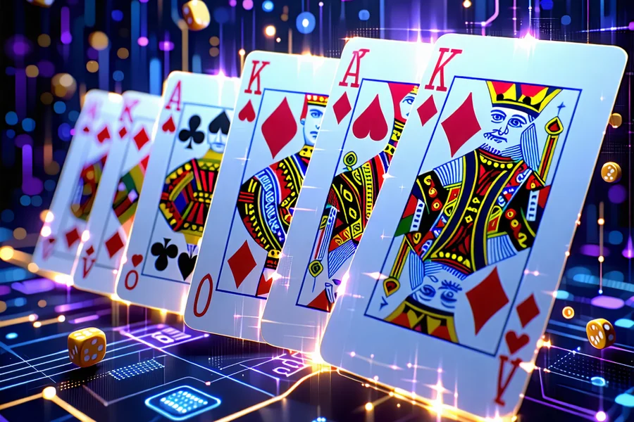 Hình ảnh minh họa kỹ thuật đếm bài Blackjack với các lá bài được gán giá trị và bộ não tính toán