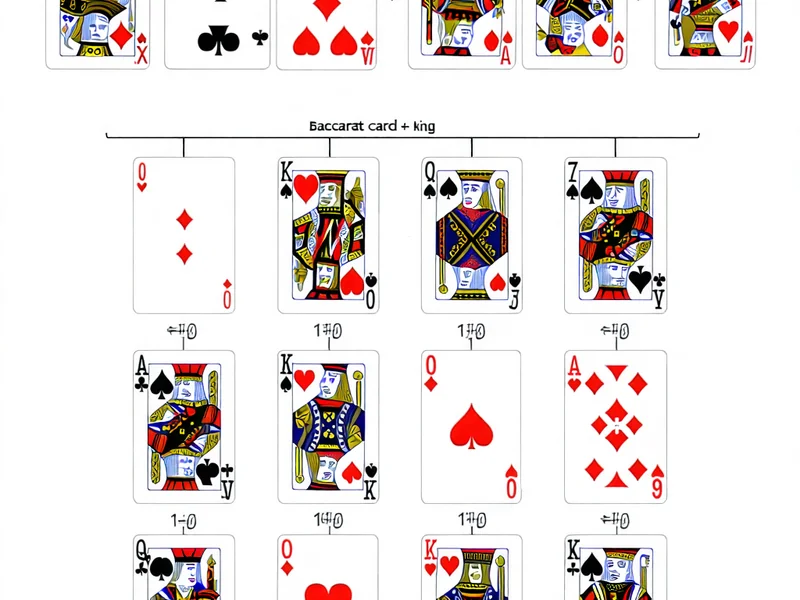 Biểu đồ giải thích giá trị các lá bài trong Baccarat, từ Át đến K, với các ví dụ về cách tính điểm, giúp người chơi tại suncity888 dễ dàng nắm bắt.