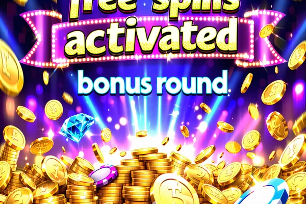 Vòng quay miễn phí và vòng thưởng trong slot game, với các đồng xu vàng và phần thưởng