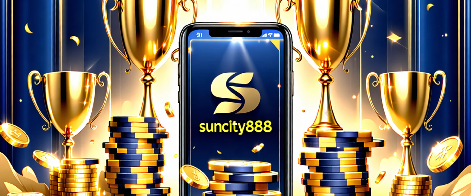 Hình ảnh tổng quan về danh hiệu và chứng nhận của suncity888, thể hiện sự uy tín và đẳng cấp, với các yếu tố biểu tượng cho chiến thắng, giải thưởng và an toàn, tông màu vàng-đen chủ đạo.