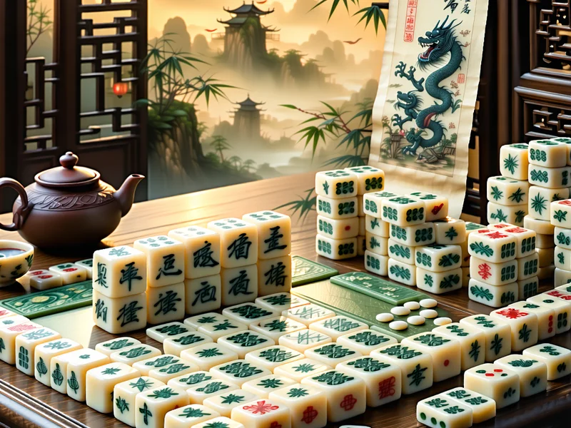 Hình ảnh minh họa lịch sử Mahjong, các quân bài cổ điển và không khí chơi truyền thống
