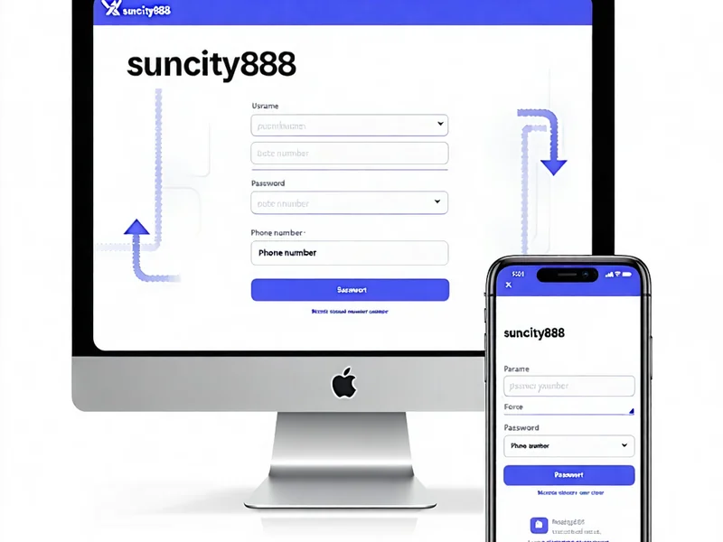 Hình ảnh minh họa các bước đăng ký tài khoản Suncity888 trên màn hình máy tính, với các trường thông tin điền rõ ràng, mũi tên chỉ dẫn từng bước và logo Suncity888 ở góc, thể hiện sự dễ dàng và nhanh chóng của quá trình đăng ký.
