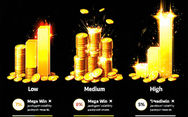 Đồ thị biểu diễn độ biến động của slot game, so sánh giữa game có biến động thấp (thắng nhỏ, thường xuyên) và biến động cao (thắng lớn, ít thường xuyên hơn).